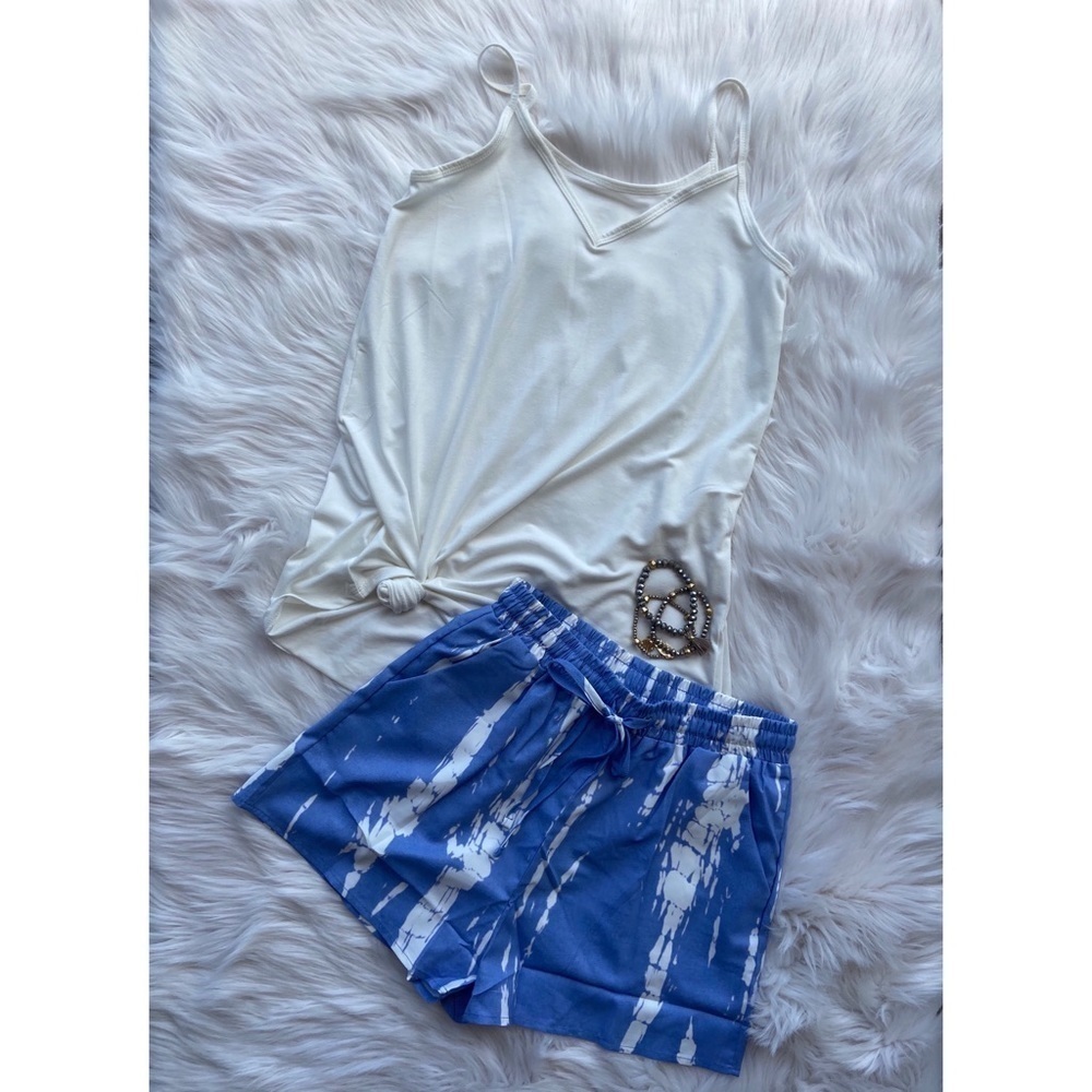Tie Dye Elastic Drawstring Dressy Shorts Blue 2820 - Picture 2 of 4